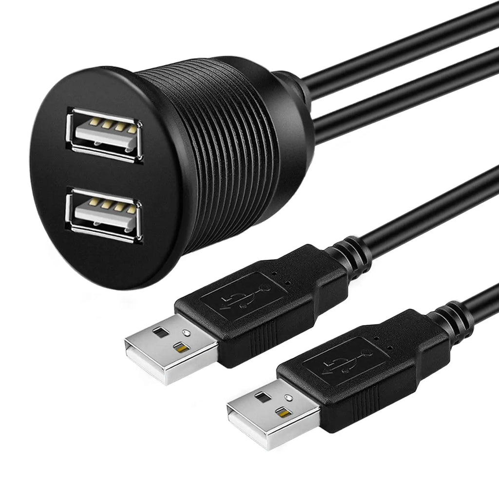 1m Dual USB Panel-Mount Extension Cable